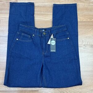 Boohoo Blue Women's Jeans Size 6 Dark Wash Mid Rise‎ Straight Fit Split Hem NEW
